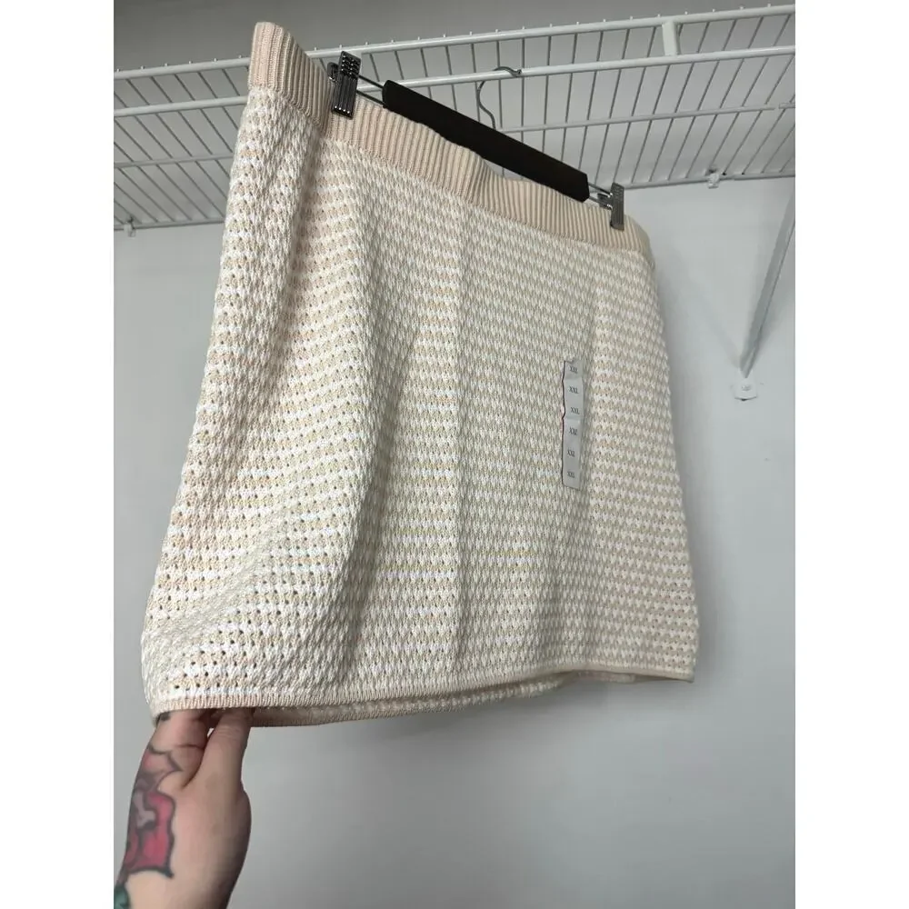 Future Collective Collab Cream/White Crochet Mini Skirt Checkered XXL, NWT